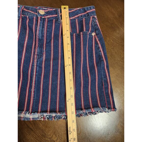 American Eagle Blue & Red Striped Super Stretch Hi-Rise Denim Mini Skirt Size 12 - Picture 7 of 7